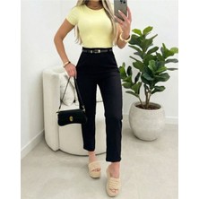 Stelol Kadın Yüksek Bel Kemersiz Ithal Krep Pantolon