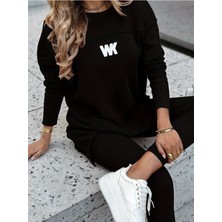 Stelol Kadın Uzun Kollu Bisiklet Yaka Nervurlu Viskon Iki Iplik ve Tayt Pantolon Ikili Takım