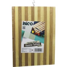 DS LLC Beyaz Çizgili Ahşap Bambu Kesim Panosu - Kesme Tahtası Metal Kulplu 26 x 36 x 1.4cm (4887)