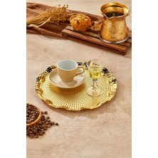 Akdeniz Home Altın Kaplama 25 cm Yuvarlak Bombeli Sunum Tepsisi - TR-6319
