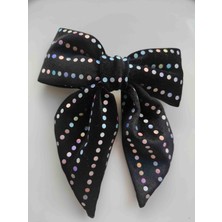 Makmery Siyah Üzeri Pul Gri Detaylı Kadife Otomatık Fiyonk Toka