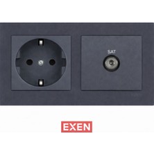 Exen Füme 2'li Set Topraklı Priz ve Uydu Priz Set