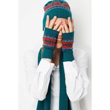 Desen Triko Kadın Jakarlı Yün Eldiven 25076 Ördek Yeşili