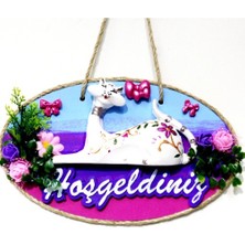 DS LLC Ieg™ Kedi Figürlü Hoşgeldiniz Yazılı El Boyaması Renkli Kapı Süsü DSLLCRS-ETIEG34