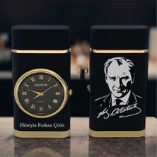 Keyfim Shop Isme Özel Mustafa Kemal Atatürk Imzası Logolu Turbo Jet Işıklı Saatli Çakmak