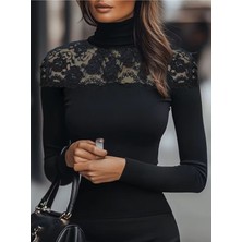 Stelol Kadın Uzun Kollu Balıkçı Yaka Dantelli Kaşkorse Bluz