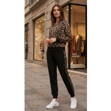 Stelol Kadın Uzun Kollu Önden Fermuarlı Leopar Desen Detaylı Viskon Iki Iplik Kumaş Ikili Takım