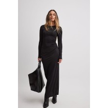 Les Séduisantes C.A. Sandy Kumaş Arkadan Yırtmaçlı Büzgülü Uzun Elbise