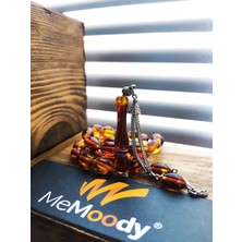 Alpaka Püsküllü Kırmızı ve Ateş Hareli Sıkma Toz Kehribar Erkek Tesbih