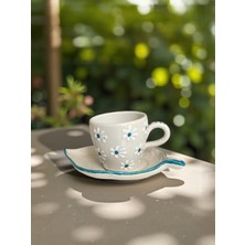 Artistic Quality Dekoratif Mavi Papatya Işlemeli, Kabartma Yaprak Detaylı Çay-Kahve Fincanı 1 Adet