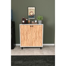 Dekorfim DF13101 Lotus 2 Kapaklı Çok Amaçlı Mutfak Dolabı Kiler Kahve Köşesi Raflı Modern Depolama Dolabı Beyaz-Çam