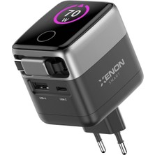 Xenon Smart Hızlı Şarj Adaptörü | 70W, Gan, Usb-C & Usb-A, Dahili Type-C Kablo, Pd Pps, Dijital Ekran (X6413)