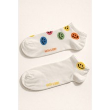 Kadın Gülen Yüz Desenli 2'li Step Çorap