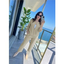 Stelol Kadın Uzun Kollu Önden Fermuarlı Modal Ceket ve Pantolon Ikili Takım