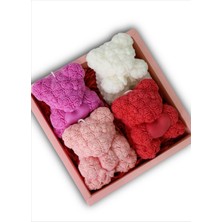 Gül Desenli Vanilya Kokulu Renkli Ayıcık Mum 4'lü