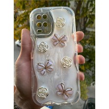 Coolacs Oppo A54 Uyumlu Kılıf Kamera Korumalı Kelebek ve Çiçek Kabartmalı Desenli Kapak