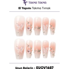 Takma Takma EUOV1687 Uzun Balerin 10'lu Tekrar Kullanılabilir El Yapımı Protez Takma Tırnak Ten Rengi-S