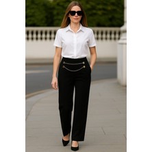 Stelol Kadın Beli Zincir Detay Ithal Krep Pantolon