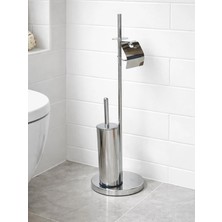 Yedi Yapı Ayaklı Tuvalet Kağıtlığı + Klozet Fırçası Paslanmaz Çelik