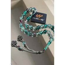 Alpaka Püsküllü Şeffaf/yeşil Hareli Sıkma Toz Kehribar Erkek Tesbih