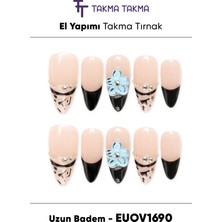 Takma Takma EUOV1690 Uzun Badem 10'lu Tekrar Kullanılabilir El Yapımı Protez Takma Tırnak Ten Rengi-Xs