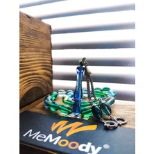 Alpaka Püsküllü Mavi ve Yeşil Sedef Yaldızlı Sıkma Toz Kehribar Erkek Tesbih