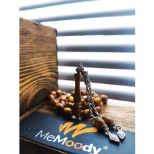 Alpaka Püsküllü Kahve ve Sedef Yaldızlı Sıkma Toz Kehribar Erkek Tesbih