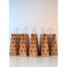 e ERTA Kırmızı Kalp Desenli Kraft Çanta 25X31 cm 25 Adet Hediye Poşeti, Hediye Paketi Kraft Kağıt Çanta
