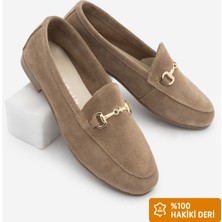 Marjin Kadın Hakiki Deri Zincirli Loafer Günlük Ayakkabı Tanle Taba Süet