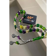 Alpaka Püsküllü Mavi/yeşil Yaldızlı Sıkma Toz Kehribar Erkek Tesbih