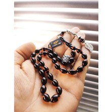 Alpaka Püsküllü Siyah Mercan Sürmeli Sıkma Toz Kehribar Erkek Tesbih