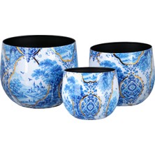 LuckyArt Blue Heritage Dekoratif 3'lü Saksı Seti