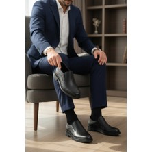 Enoch Erkek Siyah Hakiki Deri Klasik Ayakkabı Pürüzsüz Saya ve Konfor Tabanlı Bağcıksız Model