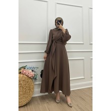 Molly Nelly Kadın Önü Şal Detaylı Krep Tesettür Elbise