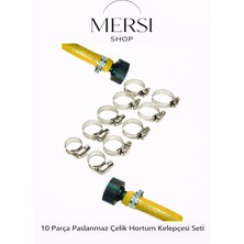 Mersi Shop 10 Parça Paslanmaz Çelik Hortum Kelepçesi Seti Farklı Ölçüler Su Yağ Hava Boru Bağlantı