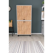 Dekorfim DF13102 Çok Amaçlı Dolap , Mutfak Kiler Dolabı, Banyo & Temizlik Dolabı, Geniş Depolama Raflı Dolap Beyaz-Çam