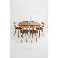 Unboxdeco Alaçatı 6 Kişilik Masif Kayın Ahşap Masa Takımı, 6 Nesrin Sandalye - 130X80