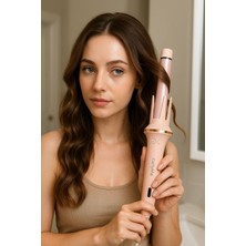 Özbience Otomatik Döner Başlıklı Kalın Su Dalgası Saç Maşası Uzun ve Görünüm Pembe Renk Modern Tasarım