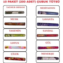 Darshan Çubuk Tütsü Seti 10 PAKET(200 Adet) -Sandal, Lavanta, Yasemin, Gül, Musk, Violet, Meditasyon, Lotus, Çilek, Yağmur Ormanı