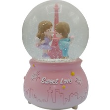 Dünyadan Hediyeler Sweet Love Paris Eyfel Kar Küresi Pembe Müzikli ve Işıklı 13CM