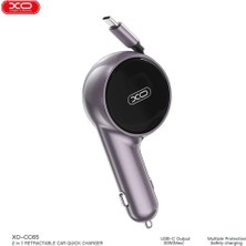 Xo CC65 60W Makaralı Araç Şarjı - Dahili Type-C Kablolu Çift Çıkışlı Hızlı Şarj