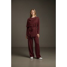 Molly Nelly Kadın Şal Yaka Toka Detaylı Rahat Günlük Pantolon Bluz Takım