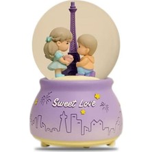 Dünyadan Hediyeler Sweet Love Paris Eyfel Kar Küresi Mor Müzikli ve Işıklı 13CM