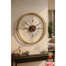 Wallover Design Xl Boy Jumbo Modern Sessiz Duvar Saati Ceviz Detaylı, Metal Paslanmaz Duvar Saati 65X65