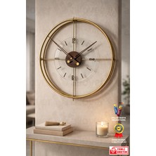 Wallover Design Xl Boy Jumbo Modern Sessiz Duvar Saati Ceviz Detaylı, Metal Paslanmaz Duvar Saati 65X65
