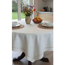 Yarımada Kadın Kooperatifi Lüks Piko Nakışlı Kare Masa Örtüsü – Krem (170X170 Cm)