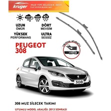 Kruger Peugeot 308 Ön Cam Muz Muz Sileceği Seti 1.2 1.6 1.5 Motor Araç Için (Aparatsız) Direk Montaj 2013 Sonrası