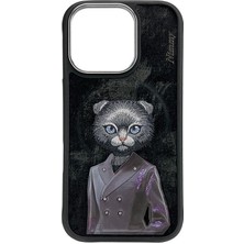 Nimmy iPhone 16 Pro Max Uyumlu | MagSafe Destekli 3D Nakışlı Magnetic Fashion Mavi Kedi Kılıf