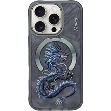 Nimmy iPhone 16 Pro Uyumlu | MagSafe Destekli 3D Gerçek Nakış İşlemeli Mavi Dragon Desenli Kılıf