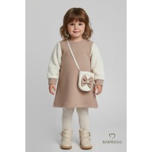 Babyden's Bayramlık Şık ve Rahat Kız Bebek Elbise Çantalı Yumuşak Peluş Kollu Kışlık Çocuk Kombini